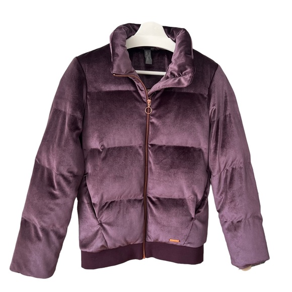Perfect Like New Sweaty Betty Velvet Puffer Coat Amethyst Purple Rose Gold - Picture 5 of 12